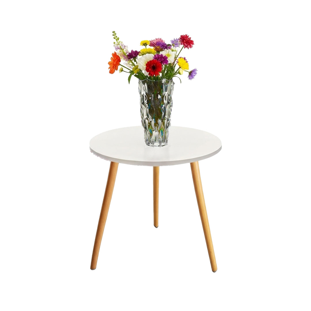 SOGA Home & Living Bundle – White Side Coffee Table & Clear Glass Vase for Modern Home Decor