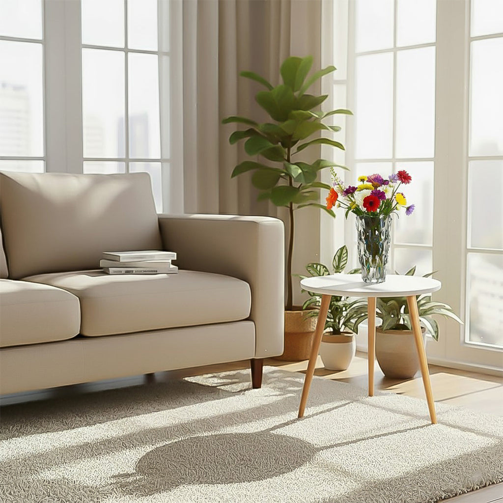SOGA Home & Living Bundle – White Side Coffee Table & Clear Glass Vase for Modern Home Decor