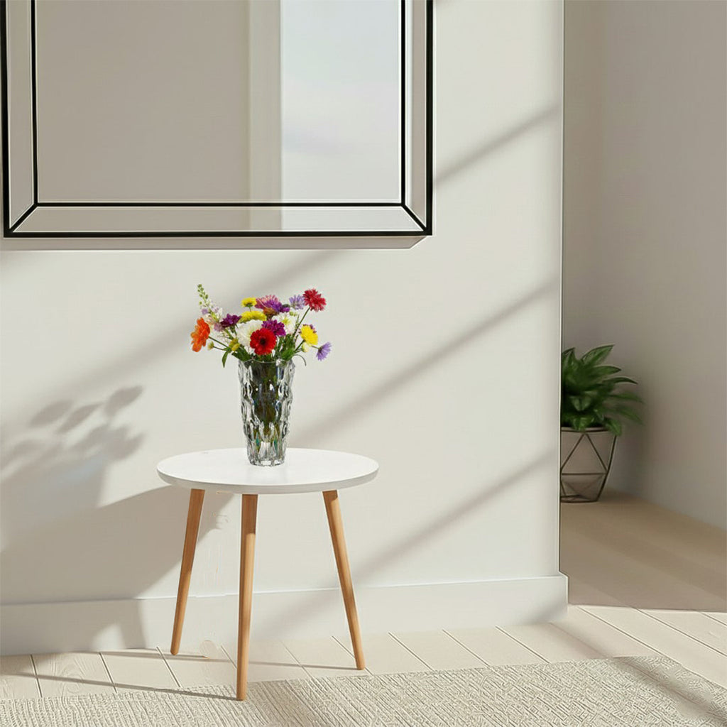 SOGA Home & Living Bundle – White Side Coffee Table & Clear Glass Vase for Modern Home Decor